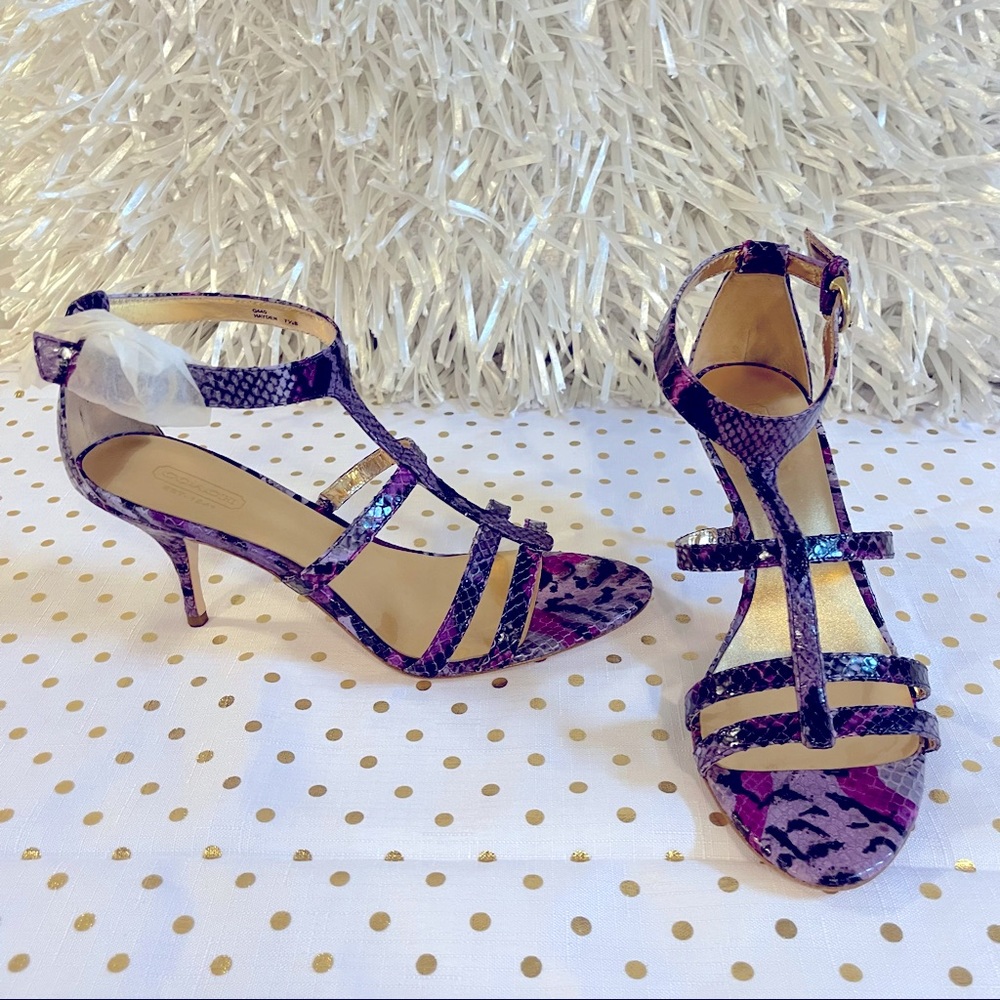 Coach Hayden Violet Print Python Open Toe Strappy Sandals
